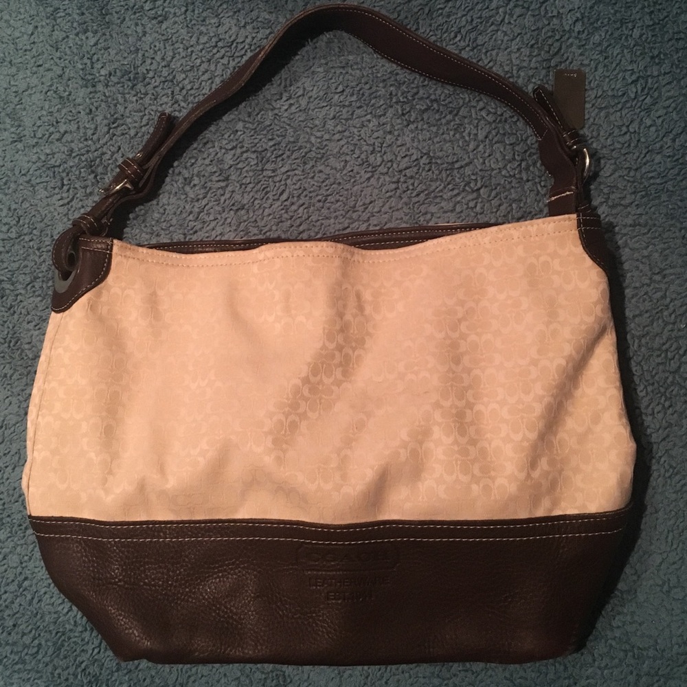 Tan and brown Coach purse